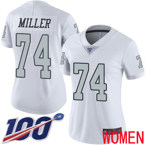 Oakland Raiders Limited White Women Kolton Miller Jersey NFL Football 74 100th Season Rush Vapor Jersey